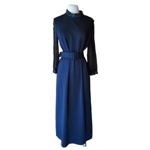 1970s Mynette Black, Sequin Trim, Evening‎ Gown